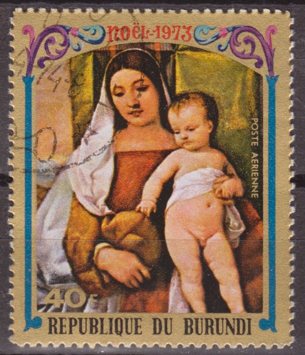 Burundi 1973 Scott C195 Sello * Christmas Madonna & Child de Titian 40F Correo Aereo Preobliteré Matasello de Favor